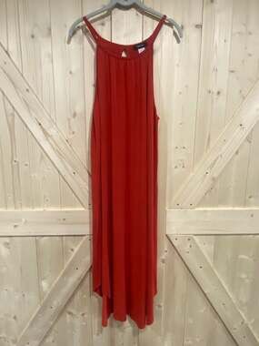 MRT 1030 Red Sleeveless Asymmetric Maxi Dress with Keyhole Back 18 pit to pit